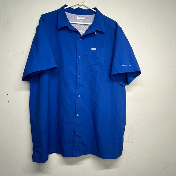 Columbia PFG Men's XXL Omni Shade Blue Short Sleeve Fishing Shirt Vented - Picture 1 of 7